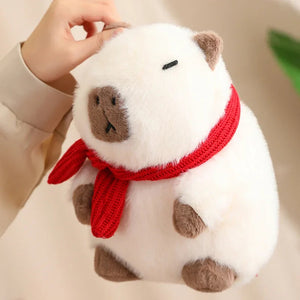 Fluffy White Brown Capybara with Scarf Plushie-Kawaii Dream