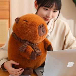 Fluffy White Brown Capybara with Scarf Plushie-Kawaii Dream