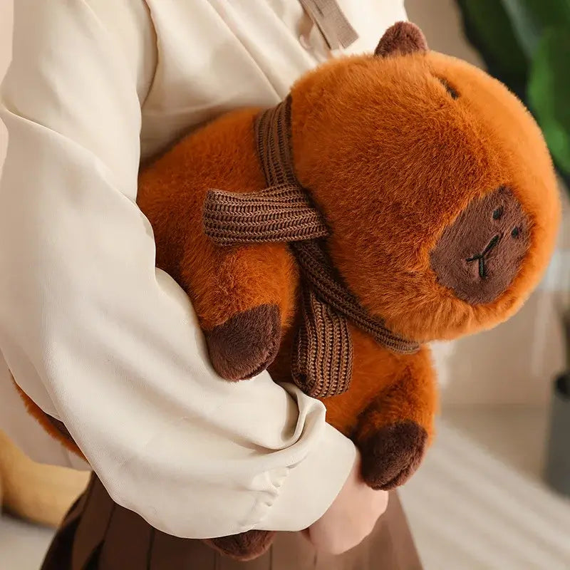 Fluffy White Brown Capybara with Scarf Plushie-Kawaii Dream