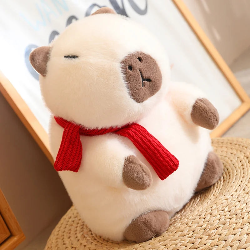 Fluffy White Brown Capybara with Scarf Plushie-Kawaii Dream