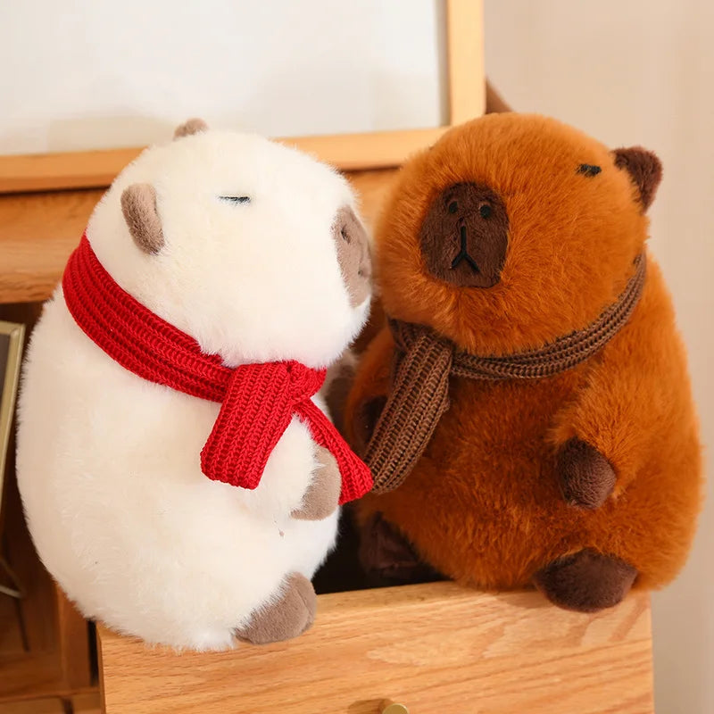 Fluffy White Brown Capybara with Scarf Plushie-Kawaii Dream