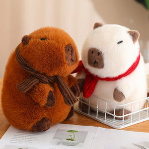 Fluffy White Brown Capybara with Scarf Plushie-Kawaii Dream