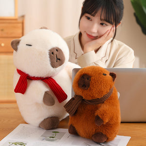 Fluffy White Brown Capybara with Scarf Plushie-Kawaii Dream