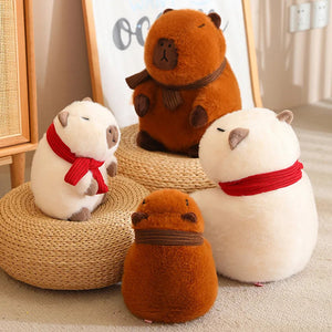 Fluffy White Brown Capybara with Scarf Plushie-Kawaii Dream