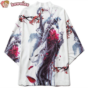 Fox Cranes Dragon Japanese Women Kimono Robe Cardigan-Kawaii Dream