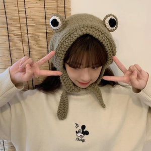 Frog Pom Pom Knit Beanie Hat-Kawaii Dream