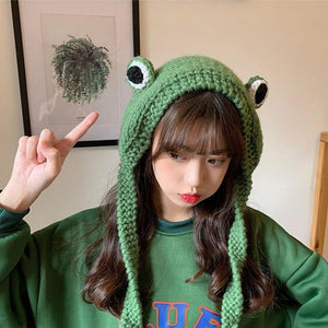 Frog Pom Pom Knit Beanie Hat-Kawaii Dream