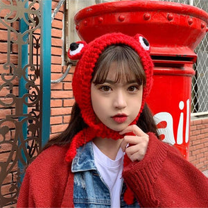 Frog Pom Pom Knit Beanie Hat-Kawaii Dream