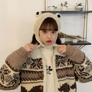 Frog Pom Pom Knit Beanie Hat-Kawaii Dream