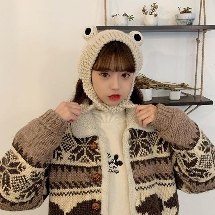 Frog Pom Pom Knit Beanie Hat-Kawaii Dream