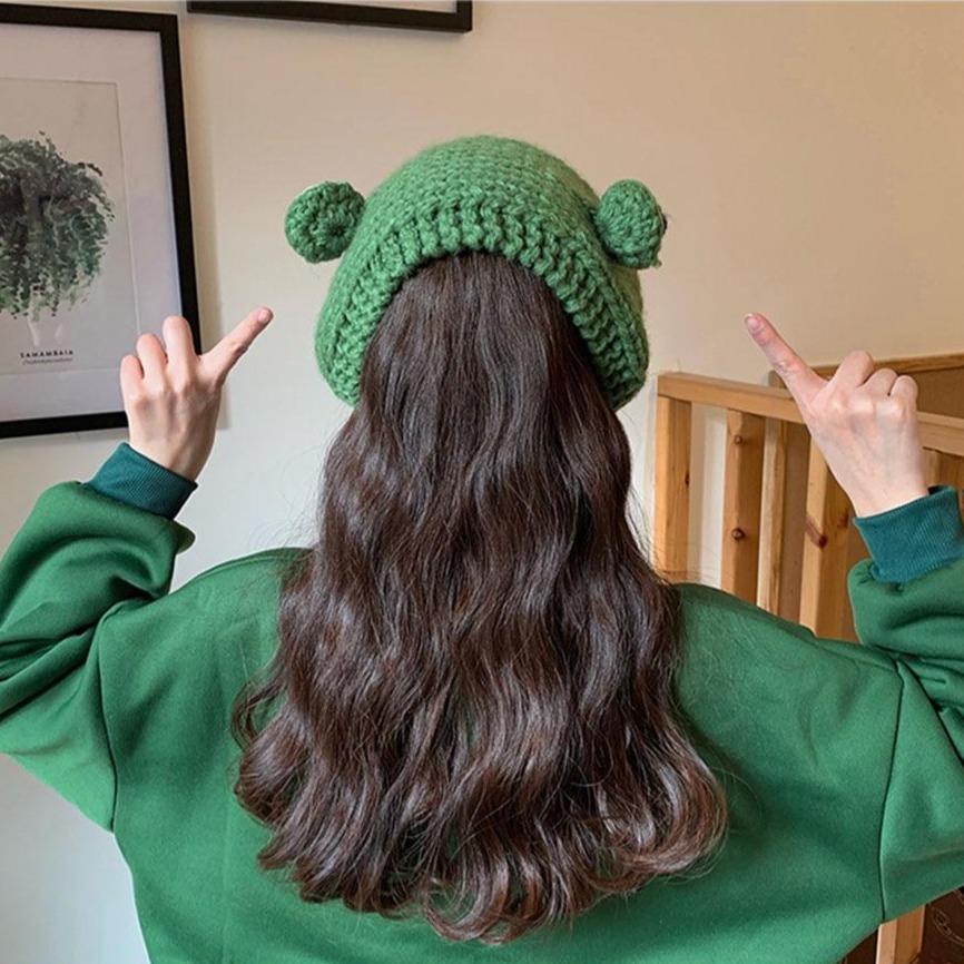 Frog Pom Pom Knit Beanie Hat-Kawaii Dream