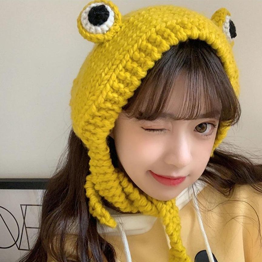 Frog Pom Pom Knit Beanie Hat-Kawaii Dream