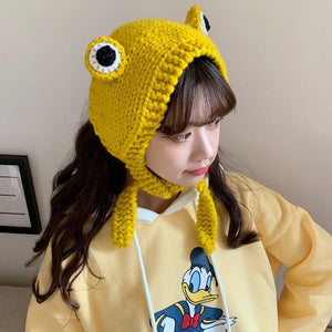 Frog Pom Pom Knit Beanie Hat-Kawaii Dream
