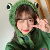 Frog Pom Pom Knit Beanie Hat-Kawaii Dream