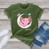 Galaxy Axolotl Landing on the Moon Cotton Tee-Kawaii Dream