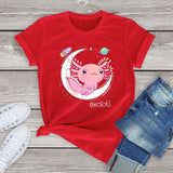 Galaxy Axolotl Landing on the Moon Cotton Tee-Kawaii Dream