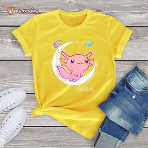 Galaxy Axolotl Landing on the Moon Cotton Tee-Kawaii Dream