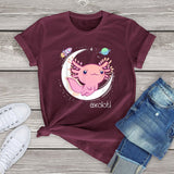Galaxy Axolotl Landing on the Moon Cotton Tee-Kawaii Dream