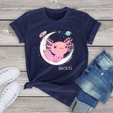 Galaxy Axolotl Landing on the Moon Cotton Tee-Kawaii Dream