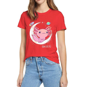 Galaxy Axolotl Landing on the Moon Cotton Tee-Kawaii Dream