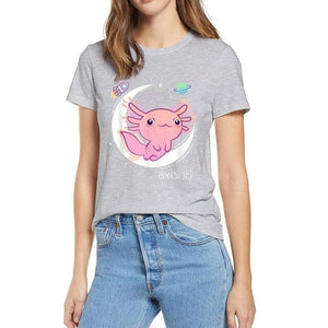 Galaxy Axolotl Landing on the Moon Cotton Tee-Kawaii Dream