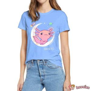 Galaxy Axolotl Landing on the Moon Cotton Tee-Kawaii Dream
