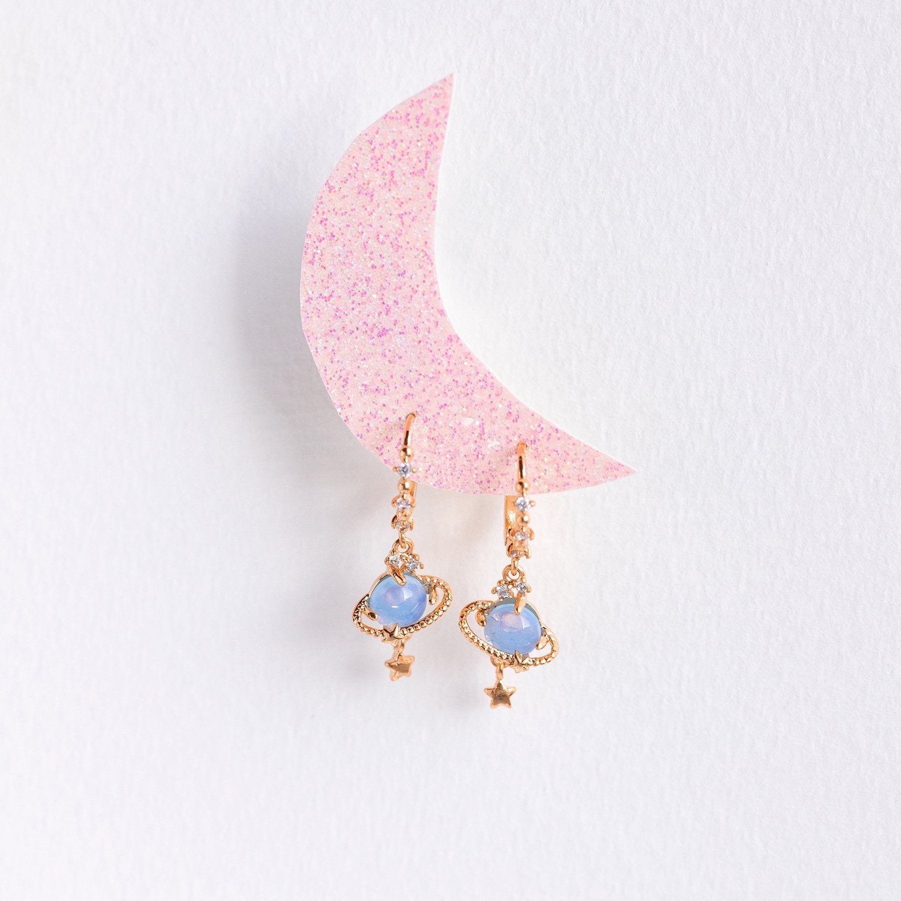 Galaxy Hanging Neptune Gold-Plated Stud Earrings-Kawaii Dream