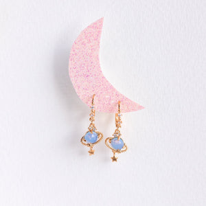 Galaxy Hanging Neptune Gold-Plated Stud Earrings-Kawaii Dream