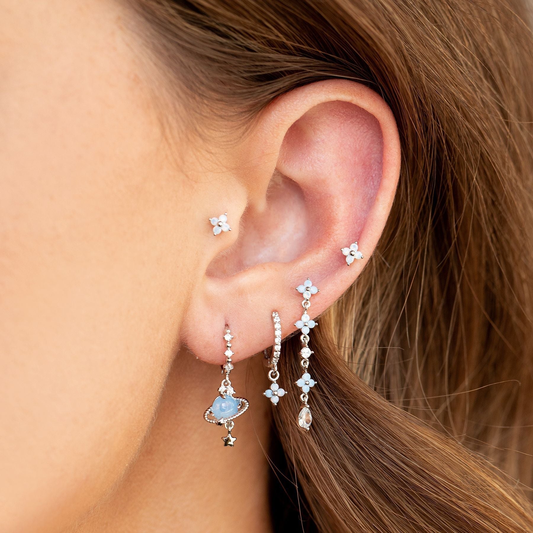 Galaxy Hanging Neptune Gold-Plated Stud Earrings-Kawaii Dream