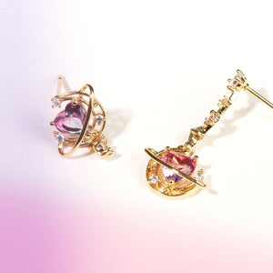 Galaxy Moon Heart Gold-Plated Asymmetric Stud Earrings-Kawaii Dream
