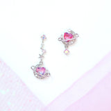 Galaxy Moon Heart Gold-Plated Asymmetric Stud Earrings-Kawaii Dream