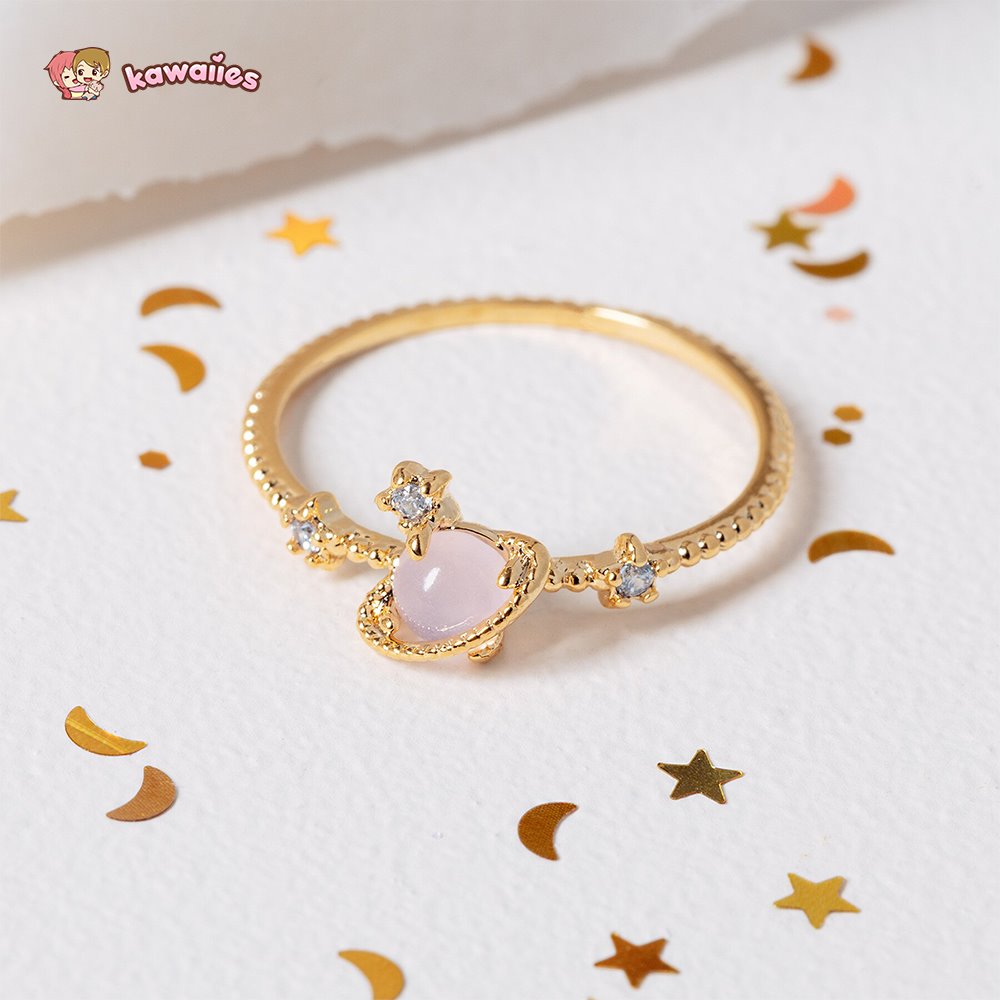 Galaxy Pink Planet Gold-plated Ring-Kawaii Dream
