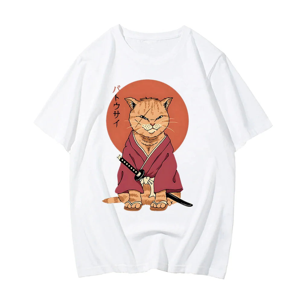 Ginger Samurai Cat Sun Unisex Tee-Kawaii Dream