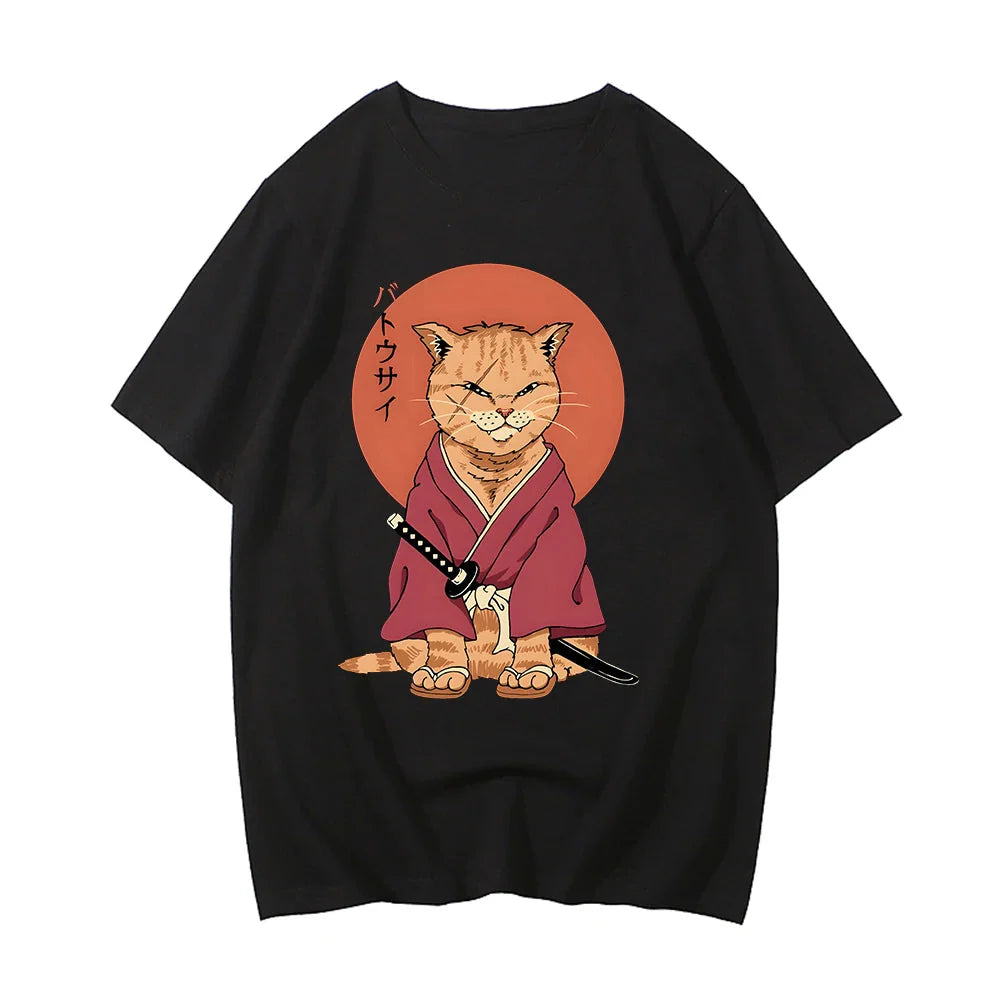 Ginger Samurai Cat Sun Unisex Tee-Kawaii Dream
