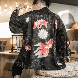 Golden Koi and Japanese Crane Men Kimono-Kawaii Dream