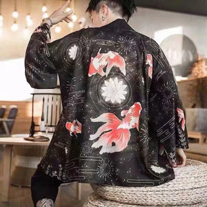 Golden Koi and Japanese Crane Men Kimono-Kawaii Dream