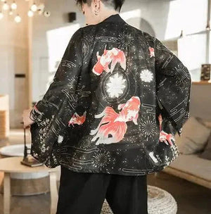 Golden Koi and Japanese Crane Men Kimono-Kawaii Dream