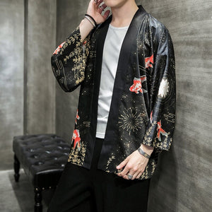 Golden Koi and Japanese Crane Men Kimono-Kawaii Dream