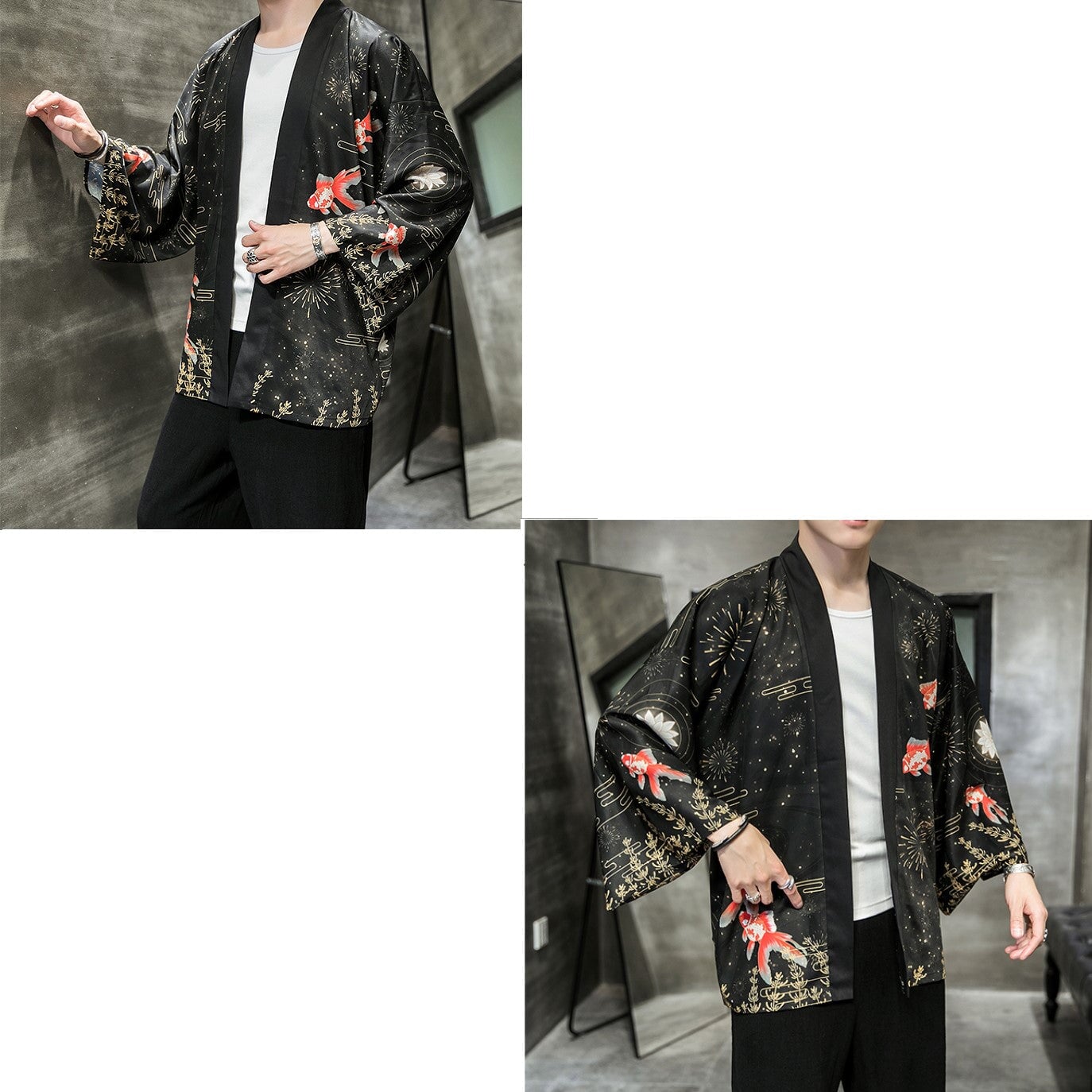 Golden Koi and Japanese Crane Men Kimono-Kawaii Dream