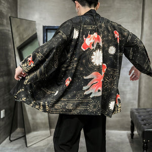 Golden Koi and Japanese Crane Men Kimono-Kawaii Dream