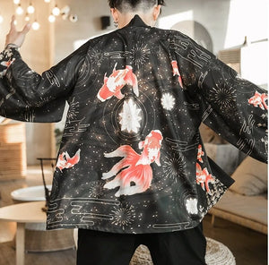 Golden Koi and Japanese Crane Men Kimono-Kawaii Dream