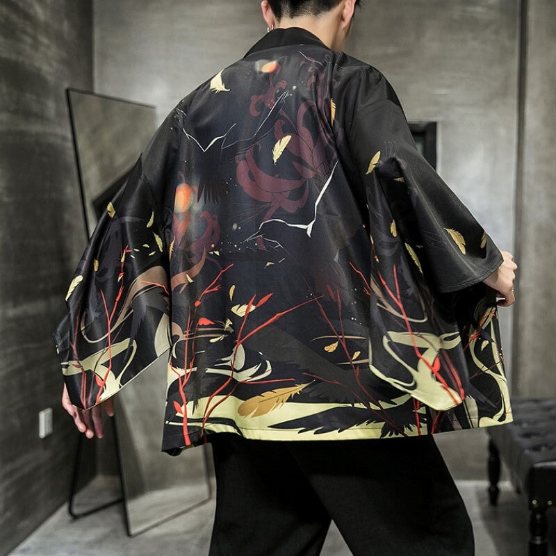 Golden Wild Autumn and Misty Torii Men Kimono-Kawaii Dream
