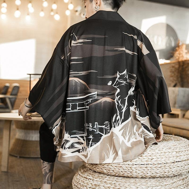 Golden Wild Autumn and Misty Torii Men Kimono-Kawaii Dream