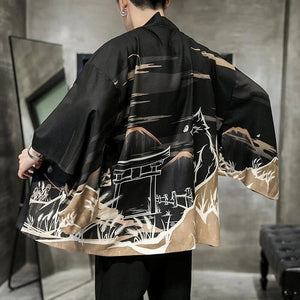 Golden Wild Autumn and Misty Torii Men Kimono-Kawaii Dream