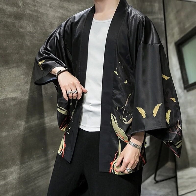 Golden Wild Autumn and Misty Torii Men Kimono-Kawaii Dream