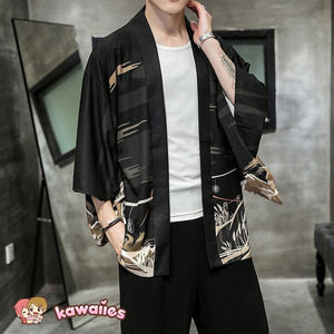 Golden Wild Autumn and Misty Torii Men Kimono-Kawaii Dream