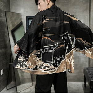 Golden Wild Autumn and Misty Torii Men Kimono-Kawaii Dream