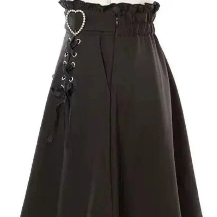Gothic Black Heart Bow High Waist Mini Skirt-Kawaii Dream