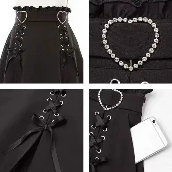 Gothic Black Heart Bow High Waist Mini Skirt-Kawaii Dream