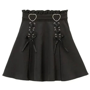 Gothic Black Heart Bow High Waist Mini Skirt-Kawaii Dream